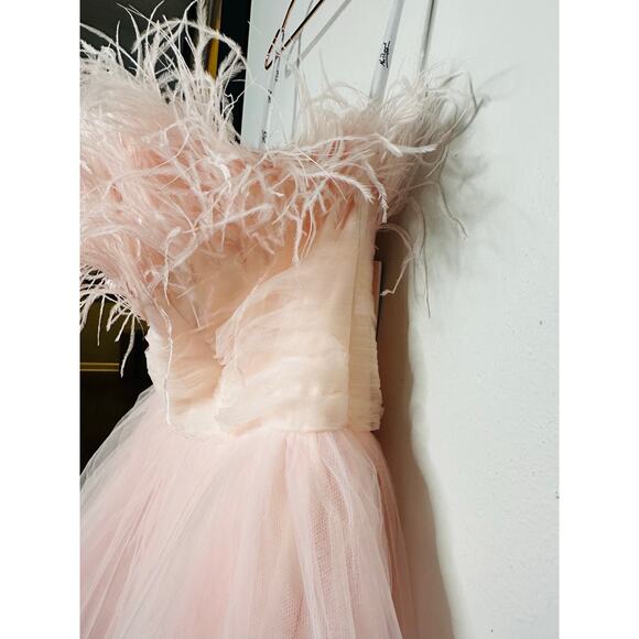 NWT MAC DUGGAL 20557 Pink Ombre Strapless Tulle Base Feather Bodice Gown Size 14 - Picture 10 of 16